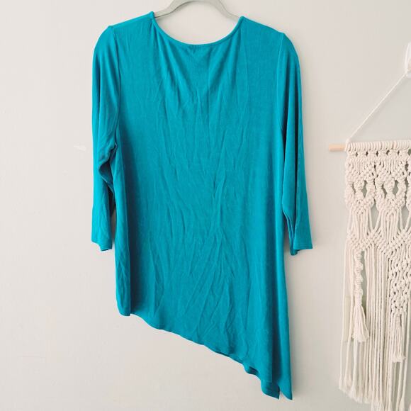 Chico's Travelers Long sleeve Asymmetrical Top Blue Green Turquoise Size 2 / M - Picture 7 of 10